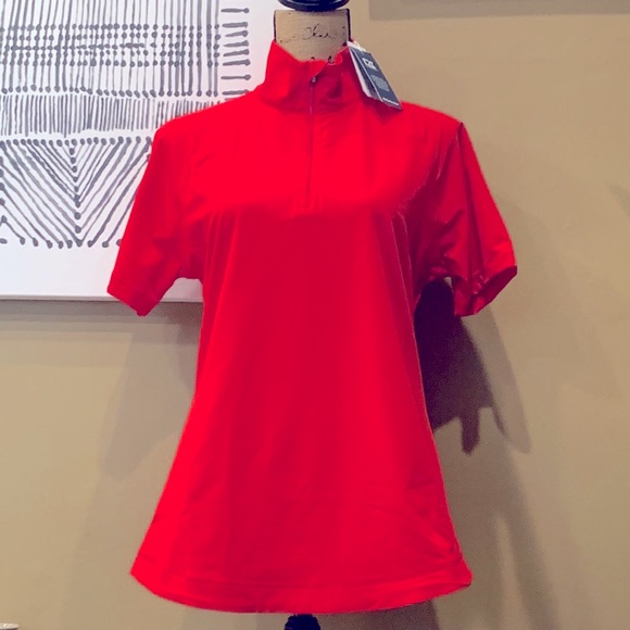 NWT Cutter & Buck Womens Red Short Sleeve Stretch Polo Active Top~Dri-Fit~Med